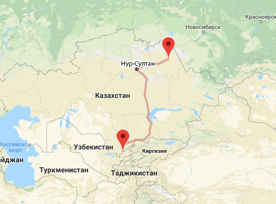 маршрут пути следования Павлодар — Сарыагаш