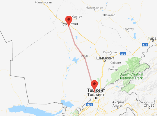 маршрут пути следования Сарыагаш — Туркестан