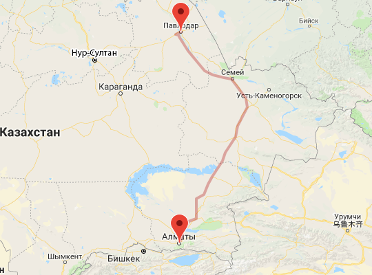 маршрут пути следования Павлодар — Алматы