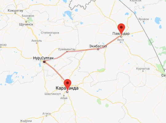 маршрут Павлодар — Караганда маршрут пути следования Павлодар — Караганда