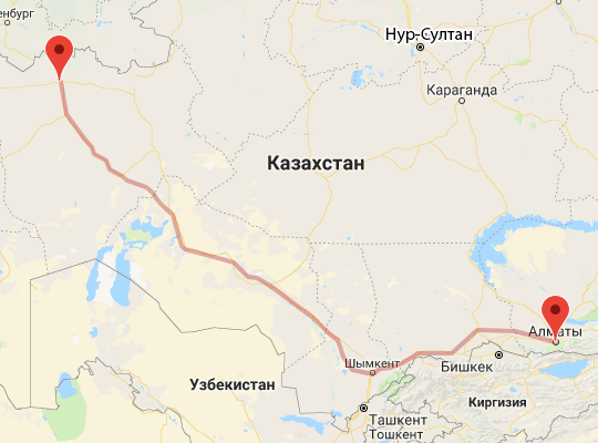 маршрут пути следования Алматы — Актобе