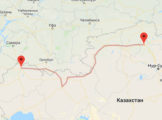 маршрут Уральск — Кокшетау маршрут пути следования Уральск — Кокшетау