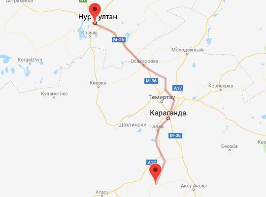 маршрут Жарык — Нур-Султан маршрут пути следования Жарык — Нур-Султан