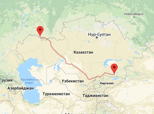 маршрут пути следования Чингирлау — Алматы