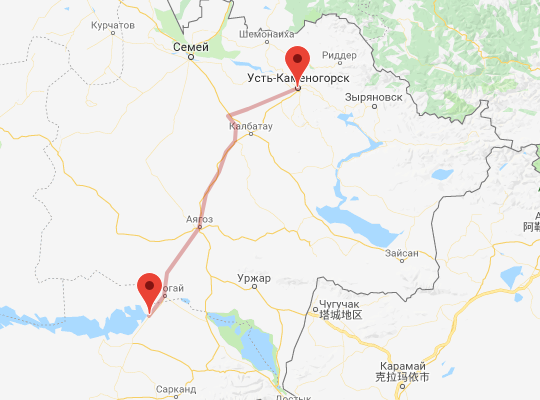 маршрут пути следования Кокшалпин — Усть-Каменогорск