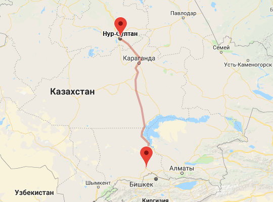 маршрут пути следования Астана (экс-Нур-Султан) — Шу