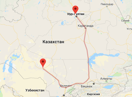 маршрут Кызылорда — Нур-Султан маршрут пути следования Кызылорда — Нур-Султан