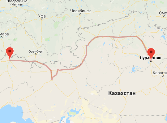 маршрут Уральск — Нур-Султан маршрут пути следования Уральск — Нур-Султан