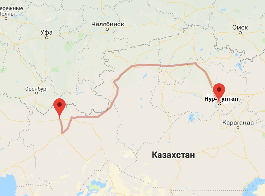 маршрут Актобе — Нур-Султан маршрут пути следования Актобе — Нур-Султан