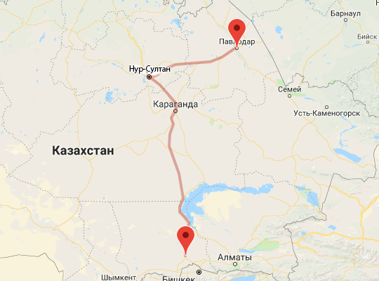 маршрут пути следования Шу — Павлодар