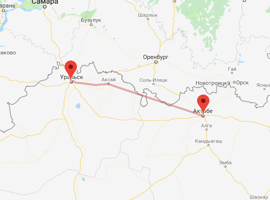 маршрут Уральск — Актобе маршрут пути следования Уральск — Актобе