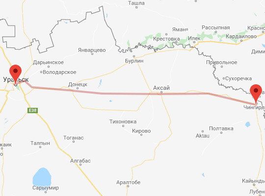 маршрут Уральск — Чингирлау маршрут пути следования Уральск — Чингирлау