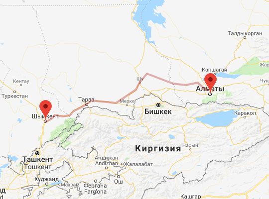 маршрут поезда Алматы - Шымкент