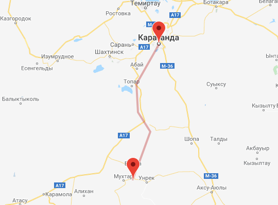 маршрут поезда Жарык - Караганда