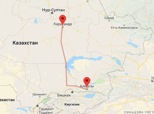 маршрут пути следования Алматы — Караганда