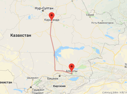 маршрут Алматы — Караганда маршрут пути следования Алматы — Караганда