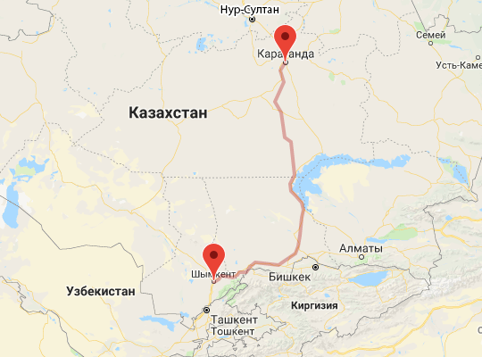 маршрут Шымкент — Караганда маршрут пути следования Шымкент — Караганда