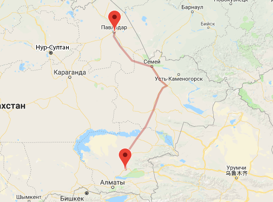 маршрут Павлодар — Сары-Озек маршрут пути следования Павлодар — Сары-Озек