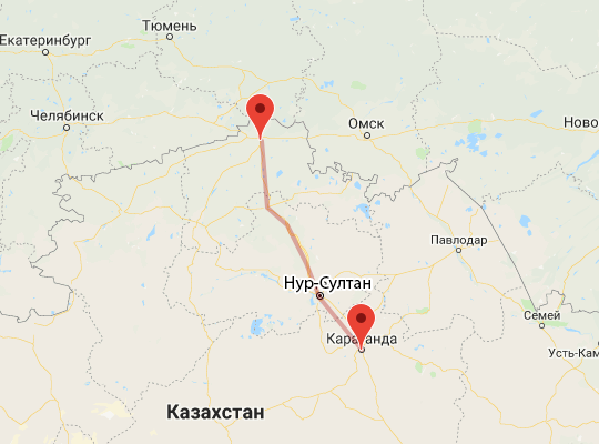 маршрут Караганда — Петропавловск маршрут пути следования Караганда — Петропавловск
