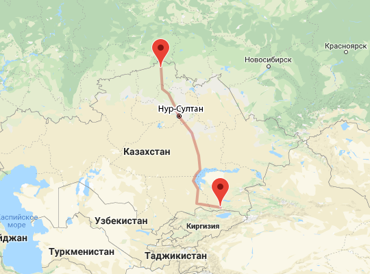 маршрут пути следования Петропавловск — Алматы
