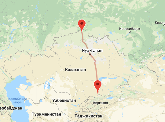 маршрут пути следования Петропавловск — Шу