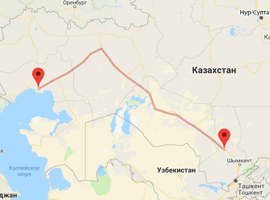 маршрут пути следования Атырау — Туркестан