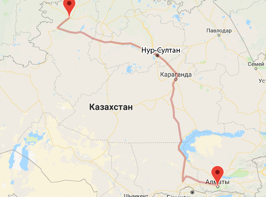 маршрут Алматы — Костанай маршрут пути следования Алматы — Костанай