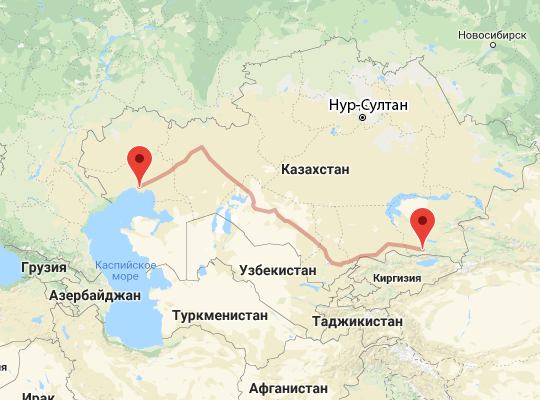 маршрут пути следования Алматы — Атырау маршрут пути следования Алматы — Атырау