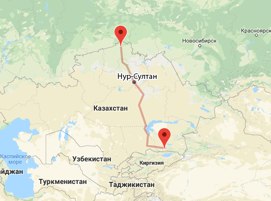 маршрут пути следования Алматы — Петропавловск