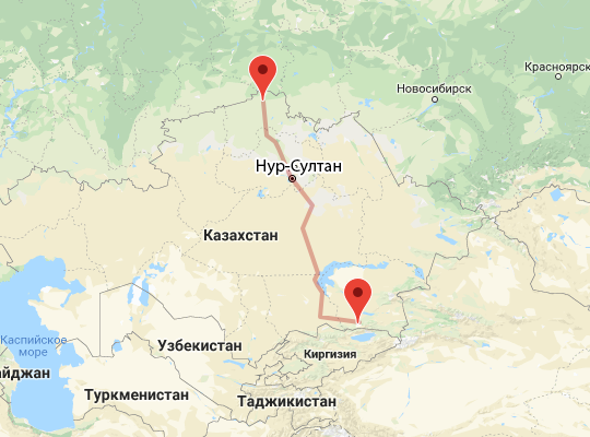 маршрут Алматы — Петропавловск маршрут пути следования Алматы — Петропавловск