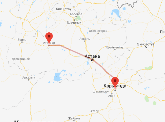 караганда астана расстояние поезд