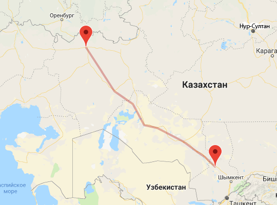 маршрут Актобе — Туркестан маршрут пути следования Актобе — Туркестан