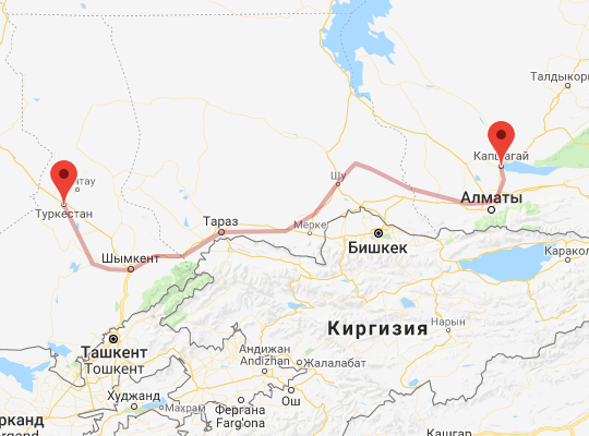 маршрут Капшагай — Туркестан маршрут пути следования Капшагай — Туркестан