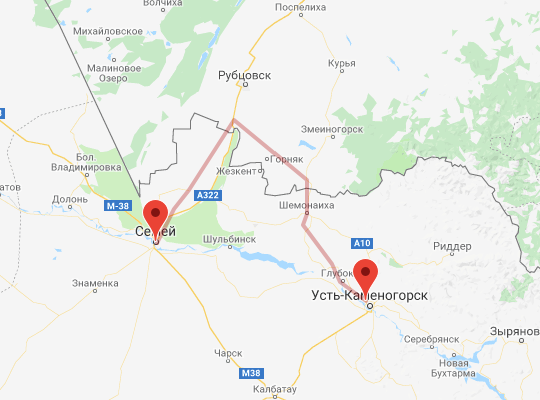 маршрут поезда Усть-Каменогорск - Семей