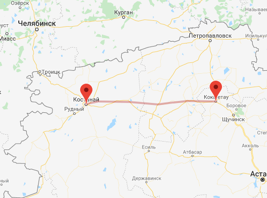 маршрут Кокшетау — Костанай маршрут пути следования Кокшетау — Костанай