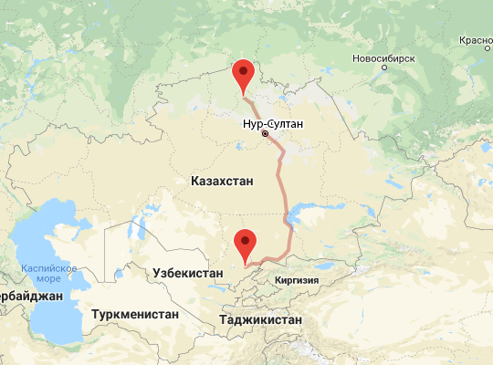 маршрут Кокшетау — Шымкент маршрут пути следования Кокшетау — Шымкент