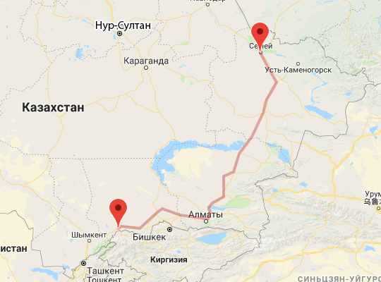 маршрут Тараз — Семей маршрут пути следования Тараз — Семей