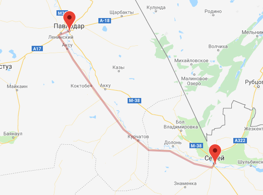 маршрут Павлодар — Семей маршрут пути следования Павлодар — Семей