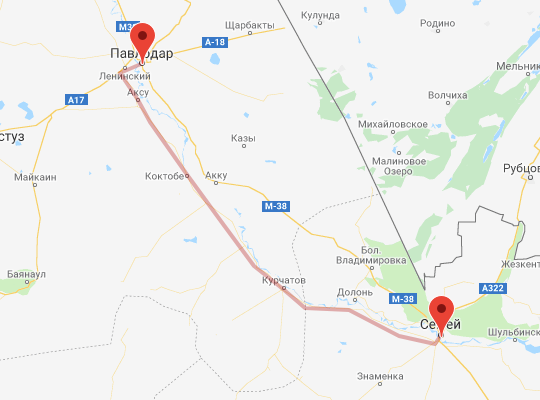 маршрут пути следования Семей — Павлодар