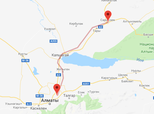 маршрут пути следования Сары-Озек — Алматы
