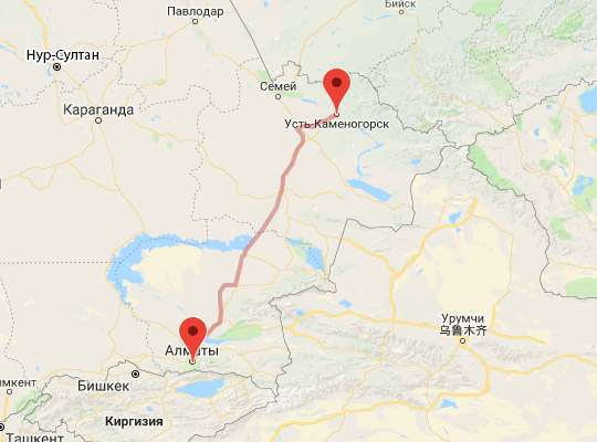 Өскемен - Алматы бағытының қозғалыс маршруты