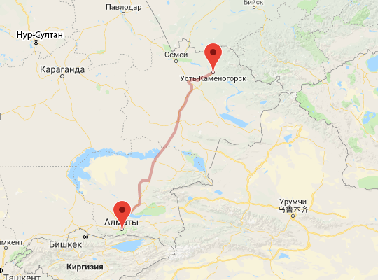 маршрут Усть-Каменогорск — Алматы маршрут пути следования Усть-Каменогорск — Алматы
