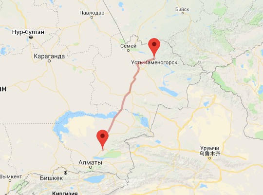 маршрут Усть-Каменогорск — Сары-Озек маршрут пути следования Усть-Каменогорск — Сары-Озек