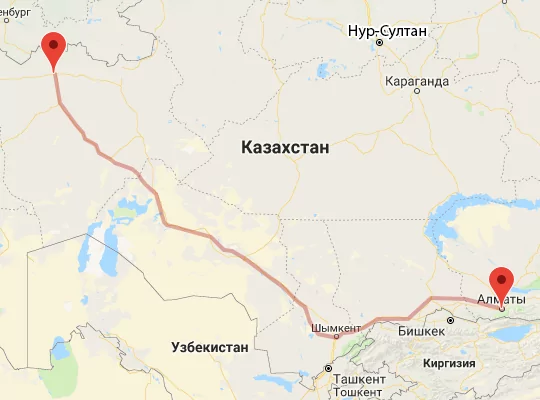 Алматы — Ақтөбе бағыттың қозғалыс маршруты