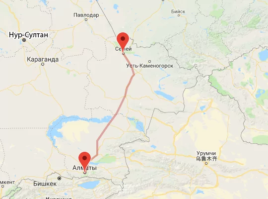 маршрут пути следования Алматы — Семей