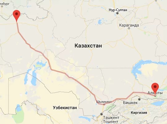 маршрут пути следования Актобе — Алматы