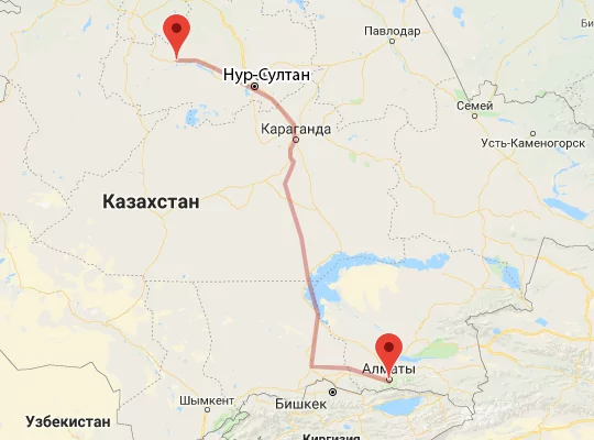 Алматы — Атбасар бағытының қозғалыс маршруты