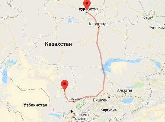маршрут пути следования Туркестан — Астана (экс-Нур-Султан)