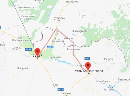 маршрут пути следования Усть-Каменогорск — Семей
