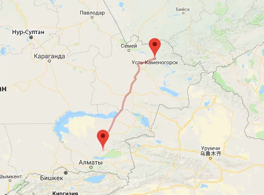 маршрут пути следования Усть-Каменогорск — Сары-Озек